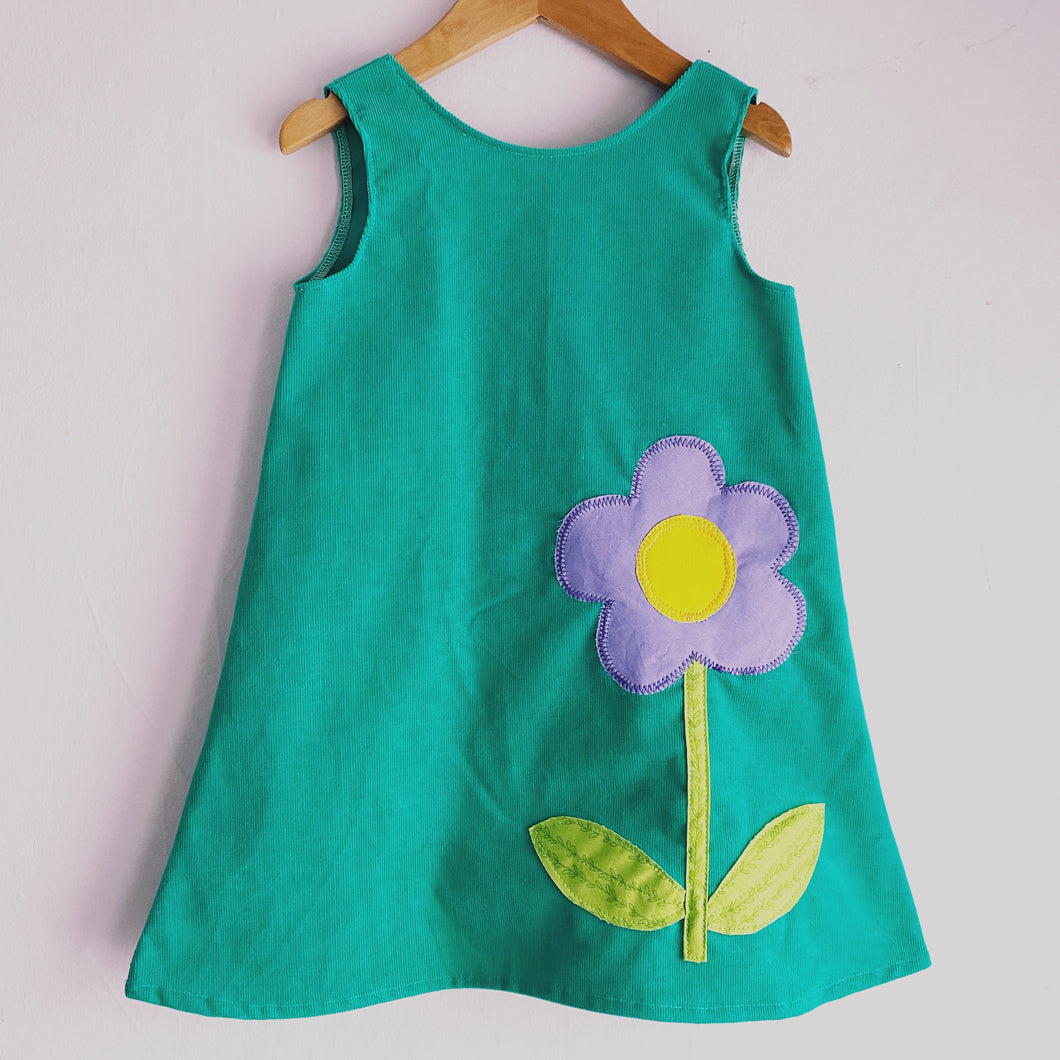 3T Teal Corduroy Pinafore Dress w/Flower Appliqué