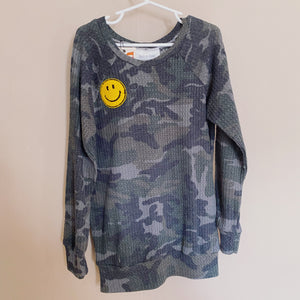 6Y Camouflage Waffle Knit Top w/Smiley Patch