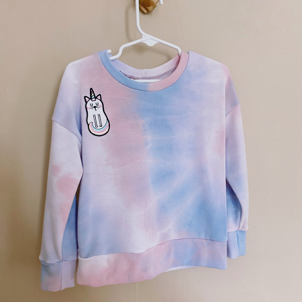 4T Tie Dye French Terry Top w/Caticorn Patch