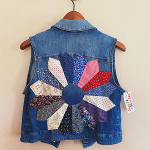 Women’s Denim Vest with Quilted Appliqué